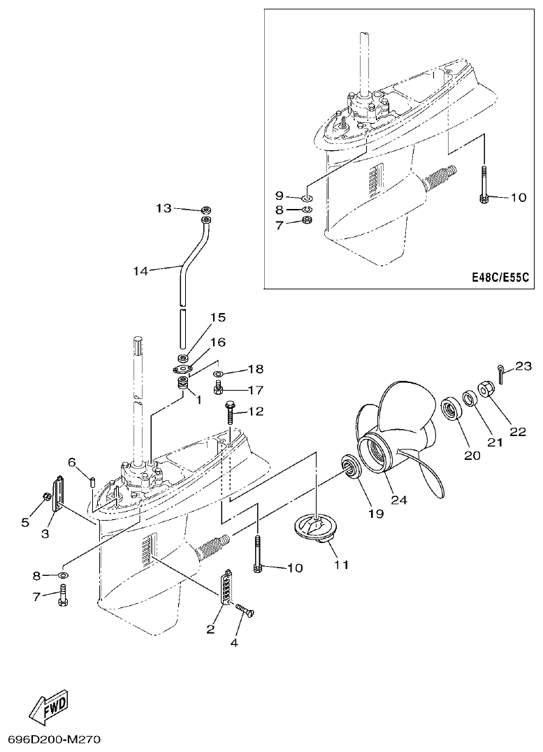 Yamaha E48C, E55C, 55B, E48CMH, E55CMH LOWER CASING & DRIVE 3 parts diagram